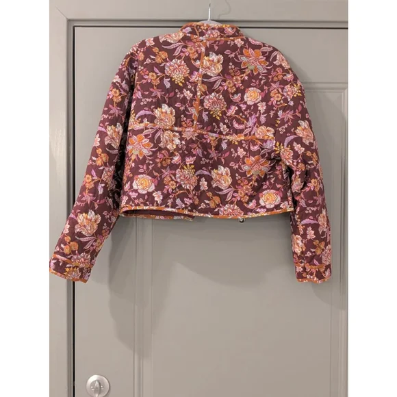 Women's 7 For All Mankind S Burgundy Floral Quilted Puffer Jacket - Picture 10 of 13